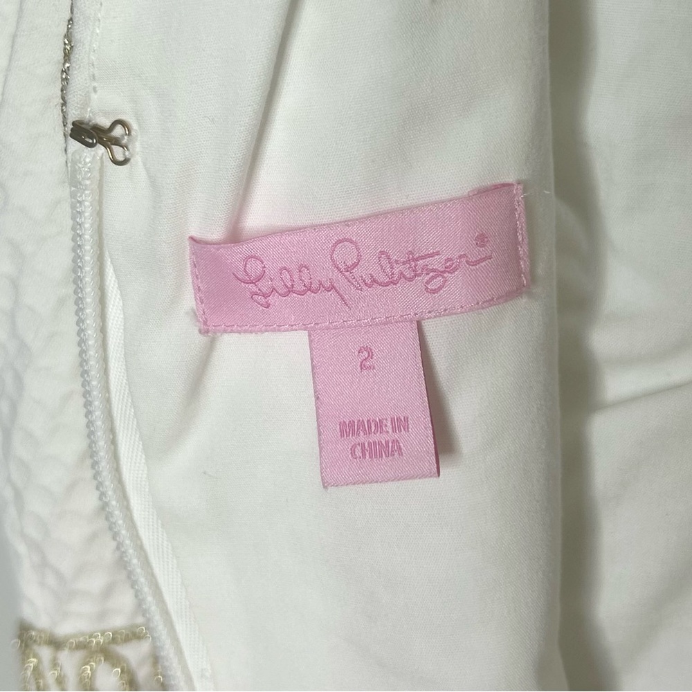 Lilly Pulitzer Aveline White Sleeveless Dress with Gold Embroidered Trim - Picture 9 of 9